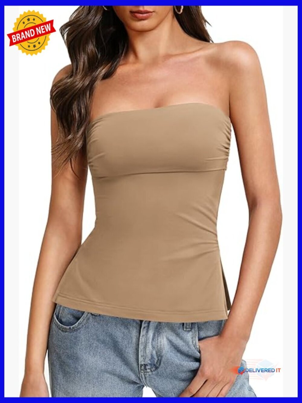 Double Lined Strapless Tube Top with Side Split - Stretchy & Breathable Going